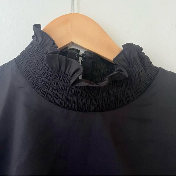 Alice and Olivia Aislyn Flutter Sleeve Black Zipper Back Mock neck Dress 10 NWT - Picture 7 of 12